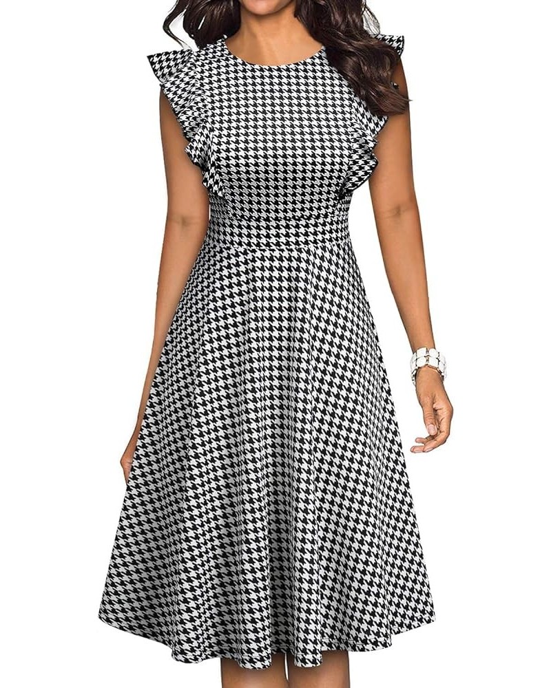 Women's Vintage Ruffle Floral Flared A Line Swing Casual Cocktail Party Dresses Yt001-houndstooth $17.34 Dresses