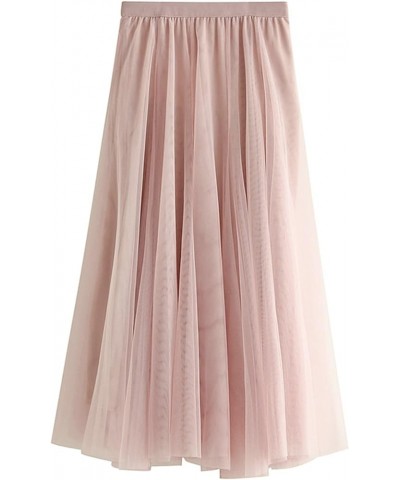 Women's Tulle Skirt High Low Asymmetrical Elastic Waist A-line Tea-Length Waisted Pink1-a $11.84 Skirts