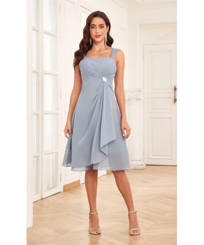 Mother of The Bride Dresses for Wedding 2 Pieces Half Sleeve Chiffon Pleated Formal Dress with Jacket Dusty Blue $36.75 Dresses