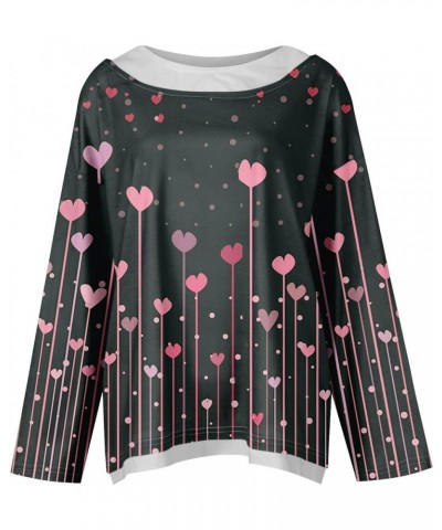 Women Valentine's Day Sweatshirts Round Neck Blouses Printed Pullover Tops Casual Love Heart Graphic Long Sleeve Shirts 2-kha...