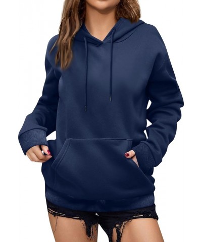 Women's Casual Hoodies Long Sleeve Lightweight Solid Pullover Tops Loose Fall Winter Sweatshirt with Pocket Dd-navy $9.02 Hoo...