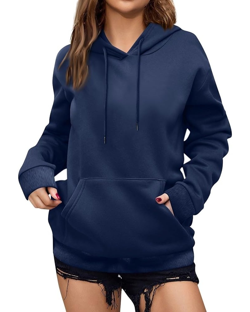 Women's Casual Hoodies Long Sleeve Lightweight Solid Pullover Tops Loose Fall Winter Sweatshirt with Pocket Dd-navy $9.02 Hoo...