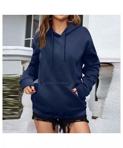 Women's Casual Hoodies Long Sleeve Lightweight Solid Pullover Tops Loose Fall Winter Sweatshirt with Pocket Dd-navy $9.02 Hoo...