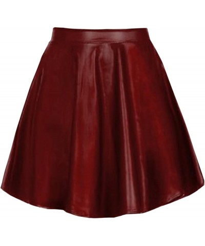 Women’s Skater Skirt – Stretch Elastic Waist Casual Mini Flared Swing Pleated Skirts Made in USA S-3XL Newsk06-mattburgundy $...