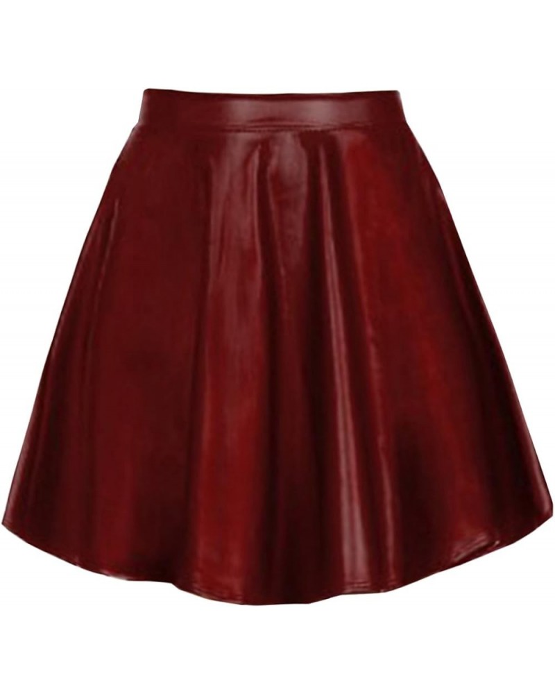 Women’s Skater Skirt – Stretch Elastic Waist Casual Mini Flared Swing Pleated Skirts Made in USA S-3XL Newsk06-mattburgundy $...