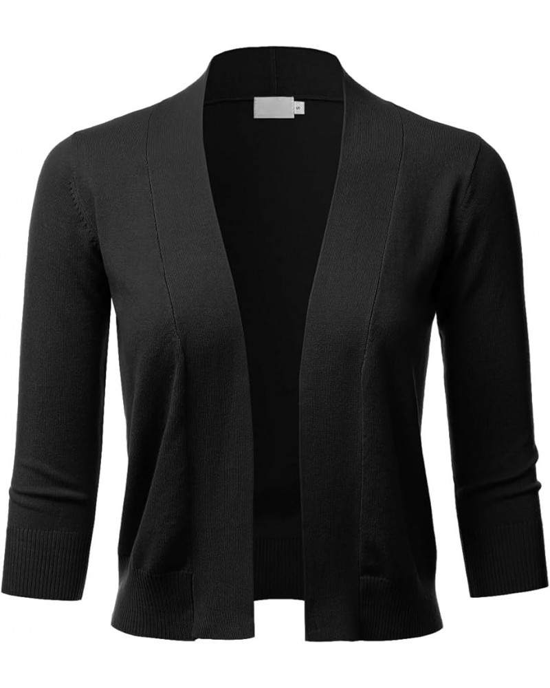 Women's Classic 3/4 Sleeve Open Front Cropped Bolero Cardigan Shrugs for Dresses (S~XXL) Lbt002-black $18.01 Sweaters