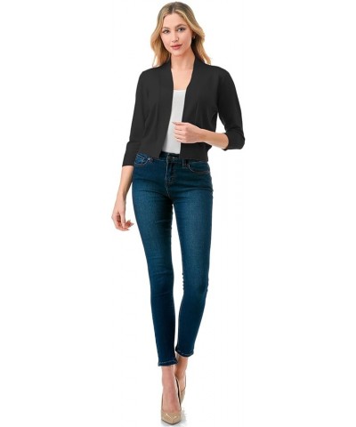 Women's Classic 3/4 Sleeve Open Front Cropped Bolero Cardigan Shrugs for Dresses (S~XXL) Lbt002-black $18.01 Sweaters