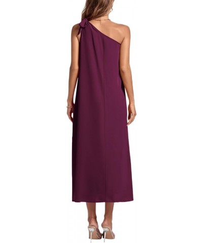 Women's One Shoulder Bow Tie Sleeveless High Split Party Sexy Maxi Dress Purplish Red $21.15 Dresses