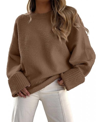 Women's Crewneck Long Sleeve Oversized Fuzzy Knit Chunky Warm Pullover Sweater Top Coffee $22.00 Sweaters