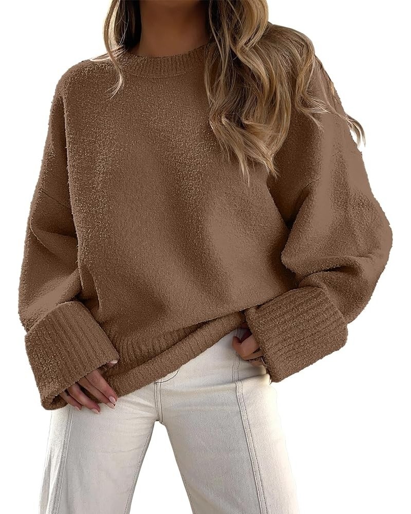 Women's Crewneck Long Sleeve Oversized Fuzzy Knit Chunky Warm Pullover Sweater Top Coffee $22.00 Sweaters