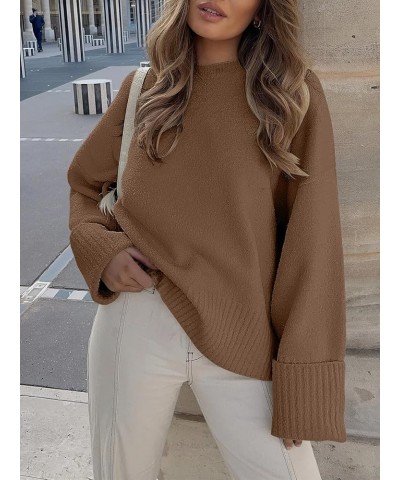 Women's Crewneck Long Sleeve Oversized Fuzzy Knit Chunky Warm Pullover Sweater Top Coffee $22.00 Sweaters