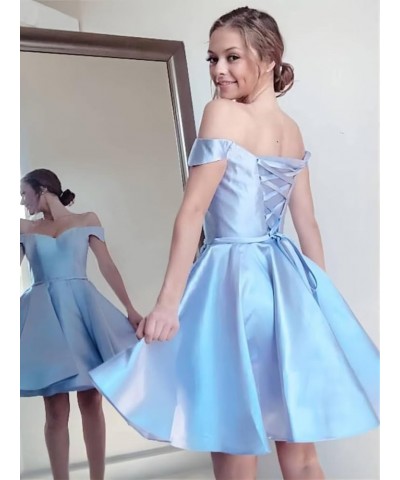 Off Shoulder Homecoming Dresses for Teens A Line Short Prom Dresses Satin Cocktail Party Gowns with Pockets Purple $32.39 Dre...