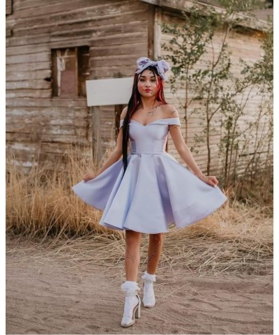 Off Shoulder Homecoming Dresses for Teens A Line Short Prom Dresses Satin Cocktail Party Gowns with Pockets Purple $32.39 Dre...