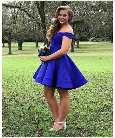 Off Shoulder Homecoming Dresses for Teens A Line Short Prom Dresses Satin Cocktail Party Gowns with Pockets Purple $32.39 Dre...