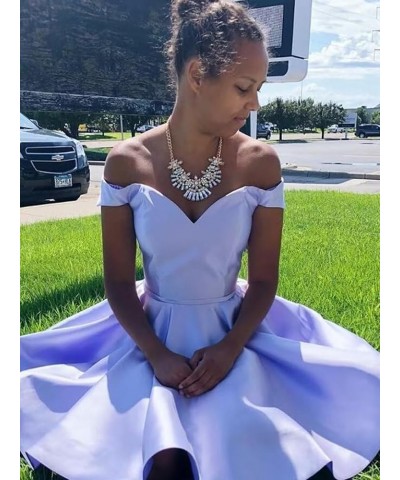 Off Shoulder Homecoming Dresses for Teens A Line Short Prom Dresses Satin Cocktail Party Gowns with Pockets Purple $32.39 Dre...