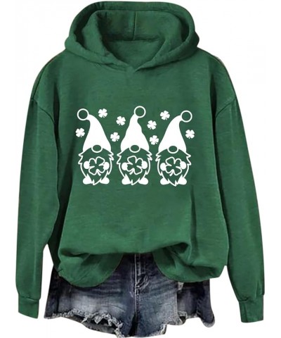 Women's St. Patrick's Day Hoodies Sweatshirt American Flag Shamrock Graphic Casual Tops Clover Long Sleeve Pullover D2-green ...