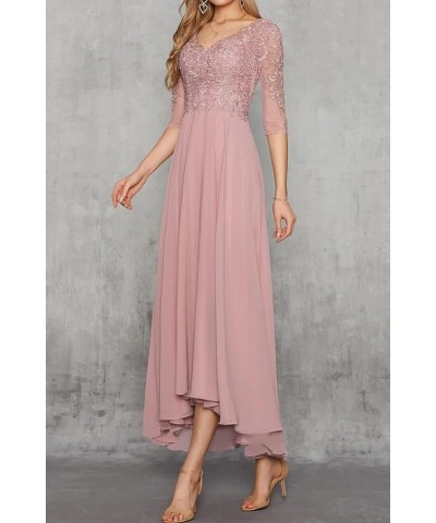 Mother of The Bride Dresses Lace Appliques 3/4 Sleeves Tea Length Chiffon Formal Wedding Party Gown Coral $38.75 Dresses