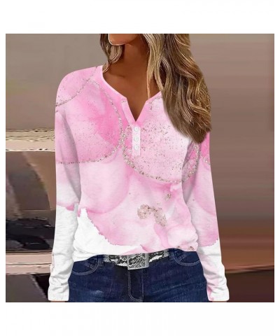 Shirts for Women,Women's Tie Dye V Neck Long Sleeve Top Casual Button Down Henley Blouse Cute Valentines Day T Shirts 3-light...