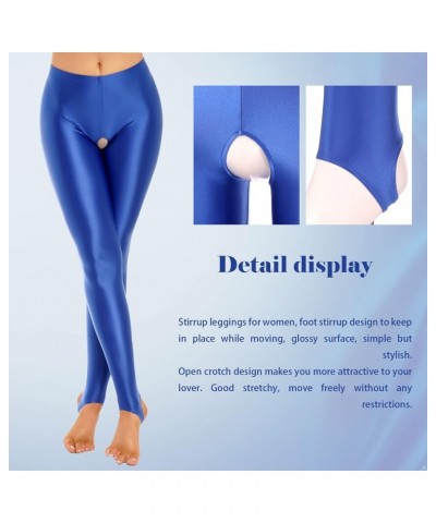 Women's Oil Shiny Compression Leggings Opaque Mid Waist Skinny Tight Yoga Stirrup Pants Blue $8.58 Pants