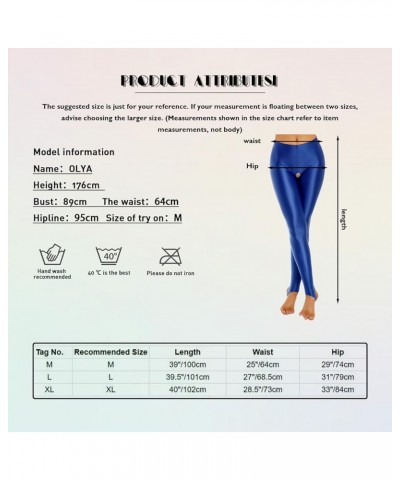 Women's Oil Shiny Compression Leggings Opaque Mid Waist Skinny Tight Yoga Stirrup Pants Blue $8.58 Pants