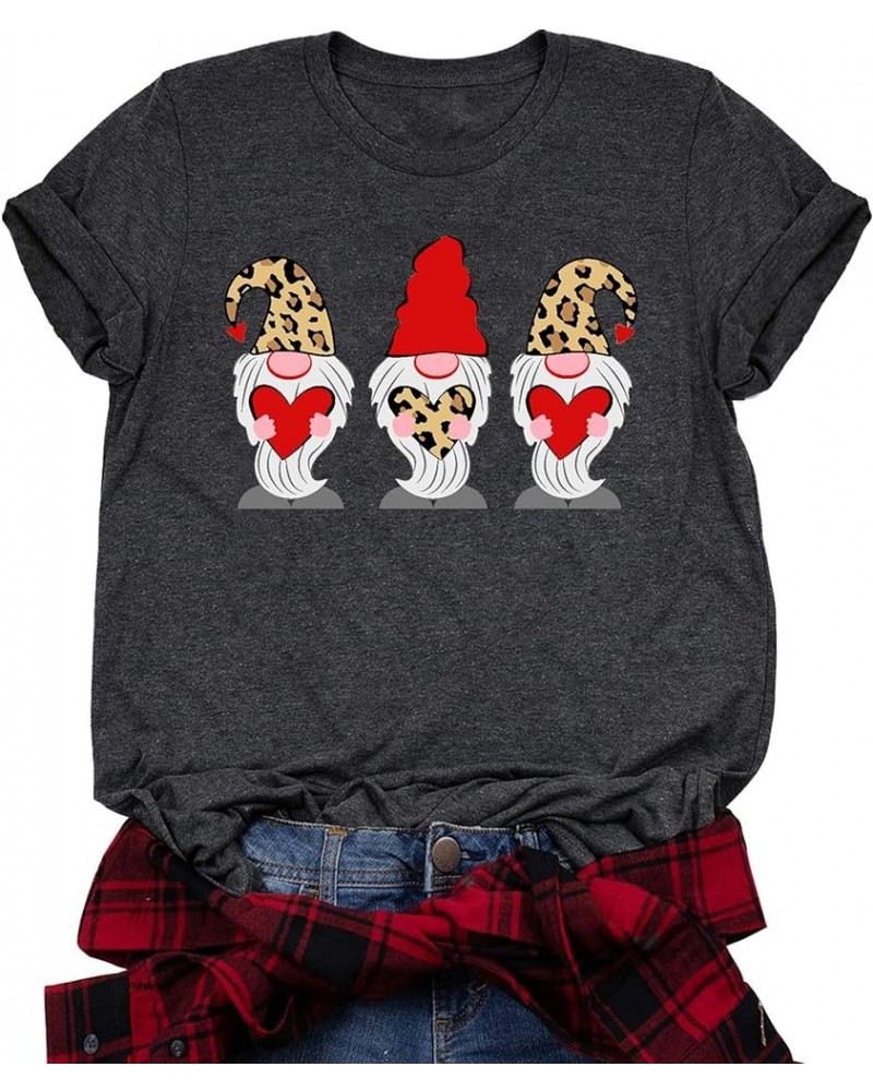 Cat Valentines Day T Shirt Women Cute Cat Graphic Tees Happy Valentine Gift Casual Holiday Tops Leop Grey-gnomes $10.45 T-Shirts