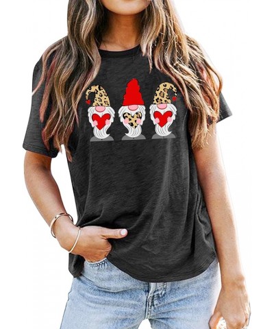 Cat Valentines Day T Shirt Women Cute Cat Graphic Tees Happy Valentine Gift Casual Holiday Tops Leop Grey-gnomes $10.45 T-Shirts