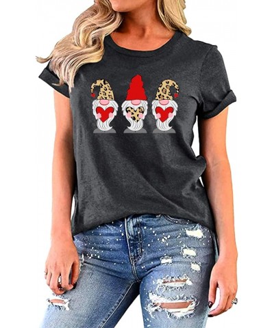 Cat Valentines Day T Shirt Women Cute Cat Graphic Tees Happy Valentine Gift Casual Holiday Tops Leop Grey-gnomes $10.45 T-Shirts