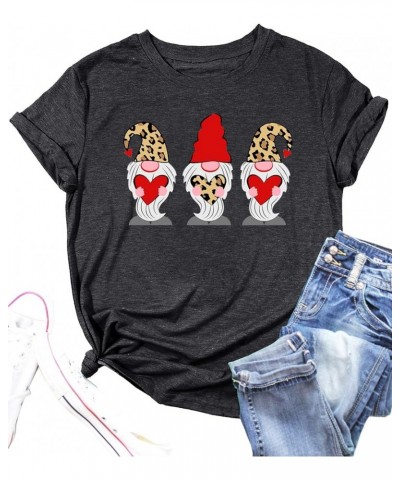 Cat Valentines Day T Shirt Women Cute Cat Graphic Tees Happy Valentine Gift Casual Holiday Tops Leop Grey-gnomes $10.45 T-Shirts