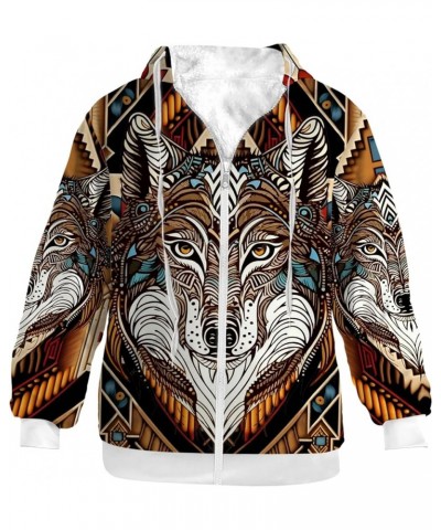 Unisex Adults Zip Up Hoodies Men Women Zipper Fleece Jacket Winter Coats Gifts for Her,Him Tribal Native Wolf $26.60 Jackets