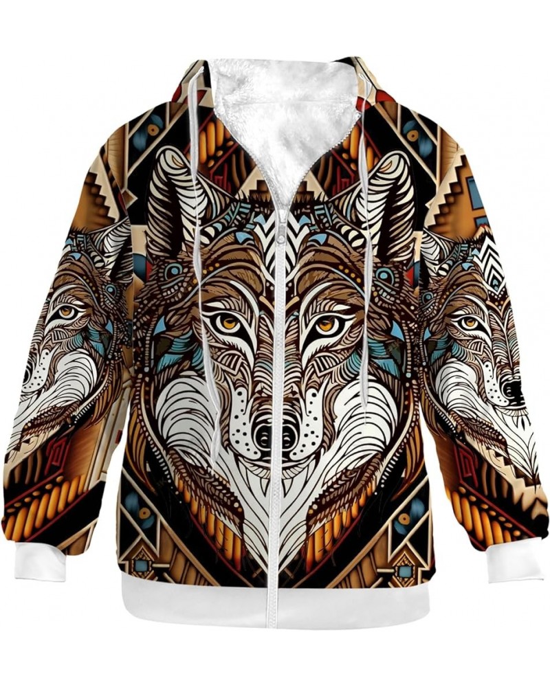 Unisex Adults Zip Up Hoodies Men Women Zipper Fleece Jacket Winter Coats Gifts for Her,Him Tribal Native Wolf $26.60 Jackets