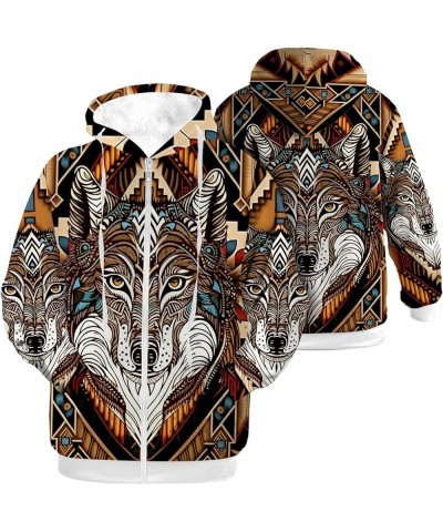 Unisex Adults Zip Up Hoodies Men Women Zipper Fleece Jacket Winter Coats Gifts for Her,Him Tribal Native Wolf $26.60 Jackets