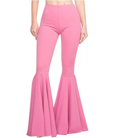 Ruffle Hem Palazzo Pants for Womens Skinny Wide Leg Pull-On Pants High Waist Party Dance Trousers Bell Bottom Pants Pink $10....