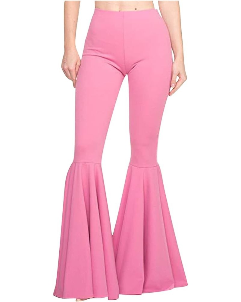 Ruffle Hem Palazzo Pants for Womens Skinny Wide Leg Pull-On Pants High Waist Party Dance Trousers Bell Bottom Pants Pink $10....