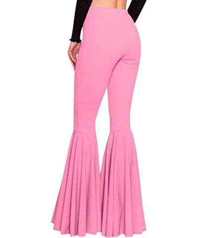 Ruffle Hem Palazzo Pants for Womens Skinny Wide Leg Pull-On Pants High Waist Party Dance Trousers Bell Bottom Pants Pink $10....