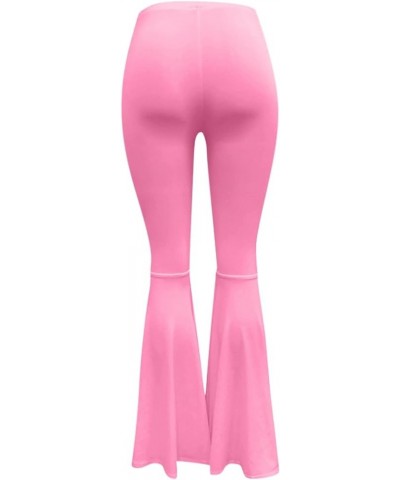 Ruffle Hem Palazzo Pants for Womens Skinny Wide Leg Pull-On Pants High Waist Party Dance Trousers Bell Bottom Pants Pink $10....