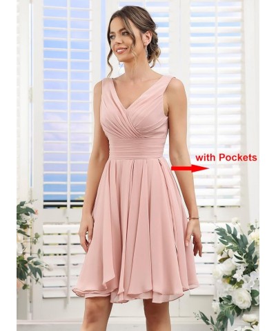 Double V Neck Short Bridesmaid Dresses for Women 2024 Chiffon A Line Formal Evening Gowns with Pockets YJ114 Black $29.40 Dre...