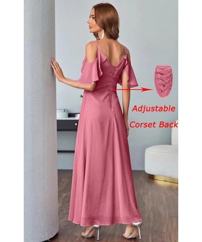 Women's Chiffon Cold Shoulder Bridesmaids Dresses Long with Slit Formal Party Dress for Junior Royal Blue $25.83 Dresses