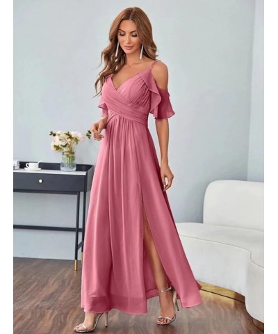 Women's Chiffon Cold Shoulder Bridesmaids Dresses Long with Slit Formal Party Dress for Junior Royal Blue $25.83 Dresses