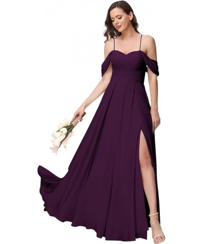 Women's Cold Shoulder Bridesmaid Dresses Long with Pockets A Line Ruched Chiffon Formal Dress with Slit TS005 Plum $33.36 Dre...