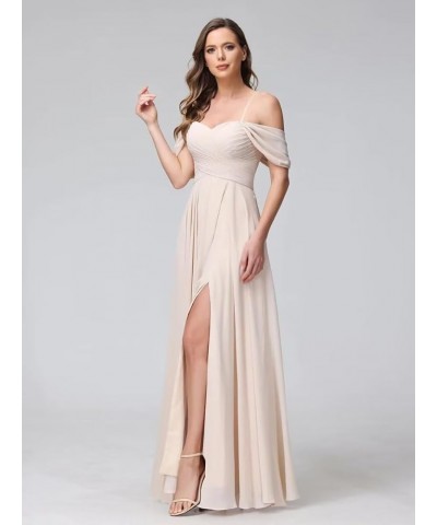 Women's Cold Shoulder Bridesmaid Dresses Long with Pockets A Line Ruched Chiffon Formal Dress with Slit TS005 Plum $33.36 Dre...