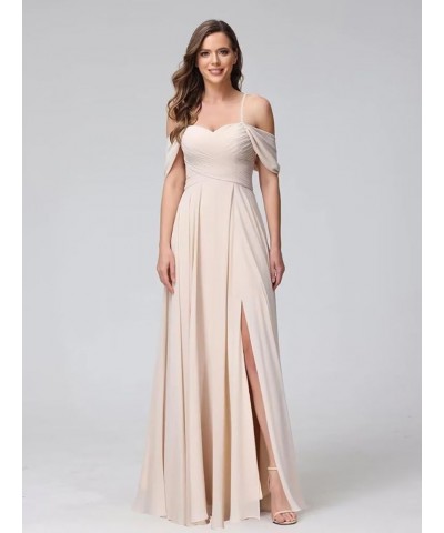 Women's Cold Shoulder Bridesmaid Dresses Long with Pockets A Line Ruched Chiffon Formal Dress with Slit TS005 Plum $33.36 Dre...