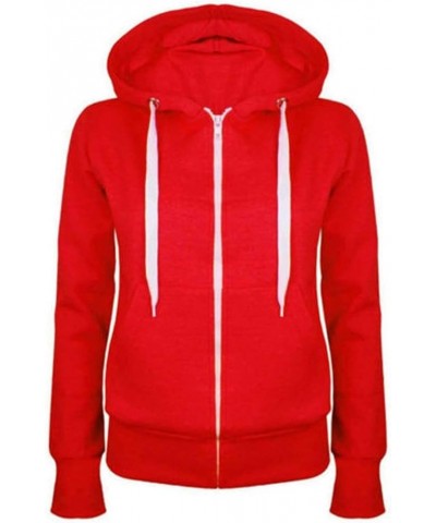 Women Long Sleeve Zip Up Comfy Hoodies Sweatshirts Solid Color Lightweight Hooded Tops Loose Fit Sweatshirt 06 Red $11.89 Hoo...