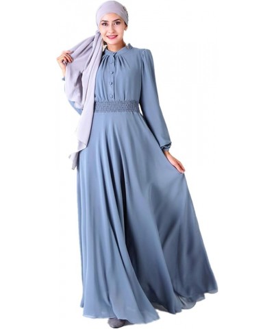 Long Sleeve Muslim Women's Long Dress Crewneck Women Dubai Dress Kaftan Abayas Blue $16.38 Dresses