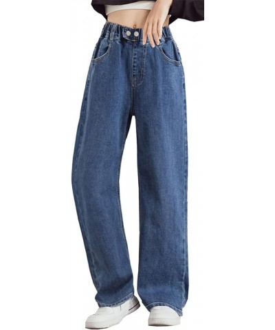 Girls Women's Casual Wide Leg Jeans, 4-14 Years S-XL Blue With Button $15.12 Jeans