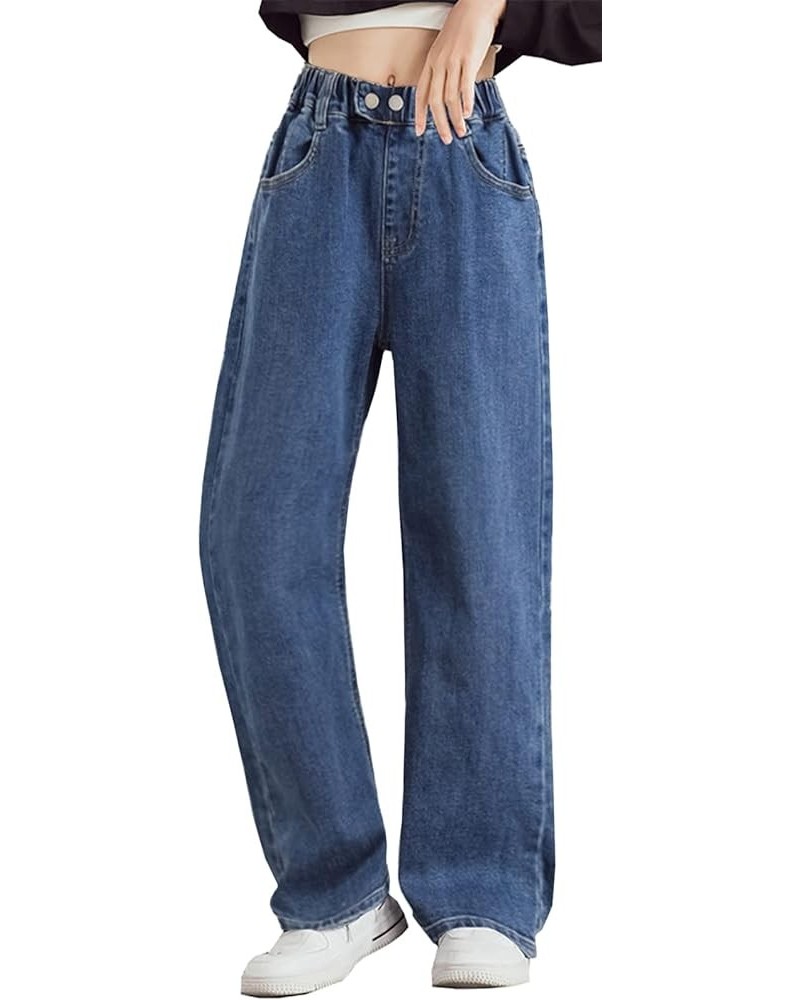 Girls Women's Casual Wide Leg Jeans, 4-14 Years S-XL Blue With Button $15.12 Jeans