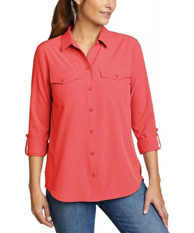 Womens Tops UPF 50+ UV Sun Protection Long-Sleeve Button Down Blouses Tops with Pockets - Red XX-Large $17.45 Blouses