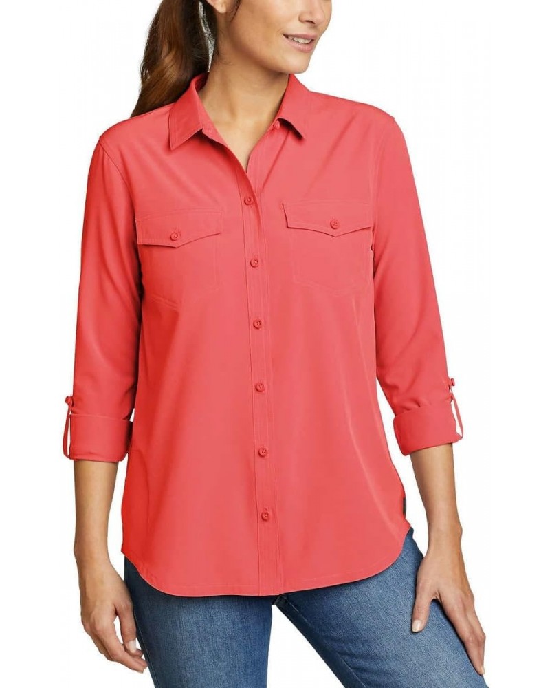 Womens Tops UPF 50+ UV Sun Protection Long-Sleeve Button Down Blouses Tops with Pockets - Red XX-Large $17.45 Blouses