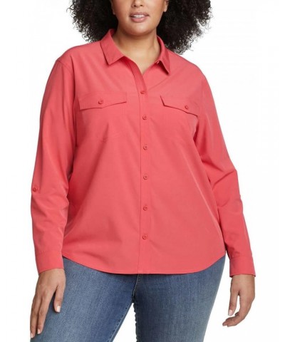 Womens Tops UPF 50+ UV Sun Protection Long-Sleeve Button Down Blouses Tops with Pockets - Red XX-Large $17.45 Blouses