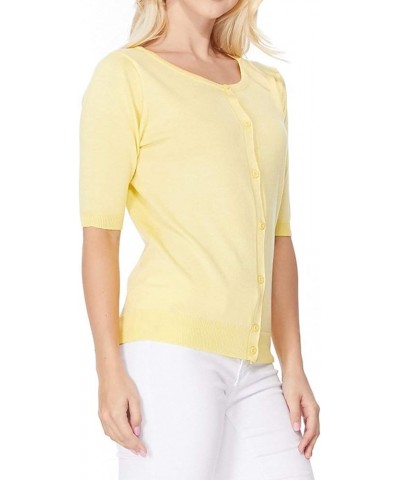 Women's Knit Cardigan Sweater – Short Half Sleeve Crewneck Basic Classic Casual Button Down Soft Lightweight Top Yellow $11.9...