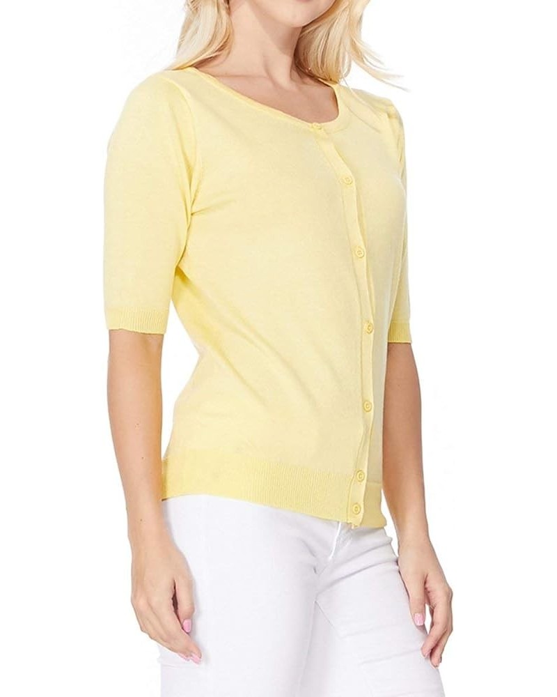 Women's Knit Cardigan Sweater – Short Half Sleeve Crewneck Basic Classic Casual Button Down Soft Lightweight Top Yellow $11.9...